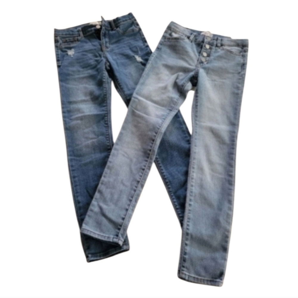 Vintage Jordache Girls Slim Super Skinny Light and Dark Denim Blue Jeans Size 12